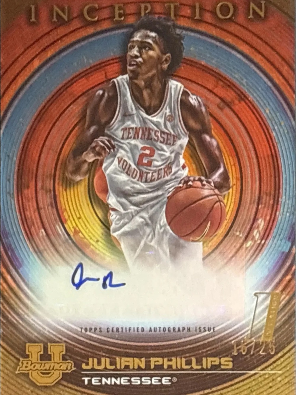 Topps Inception Julian Phillips Tennessee Basketball Card - Autographed LE 16/25